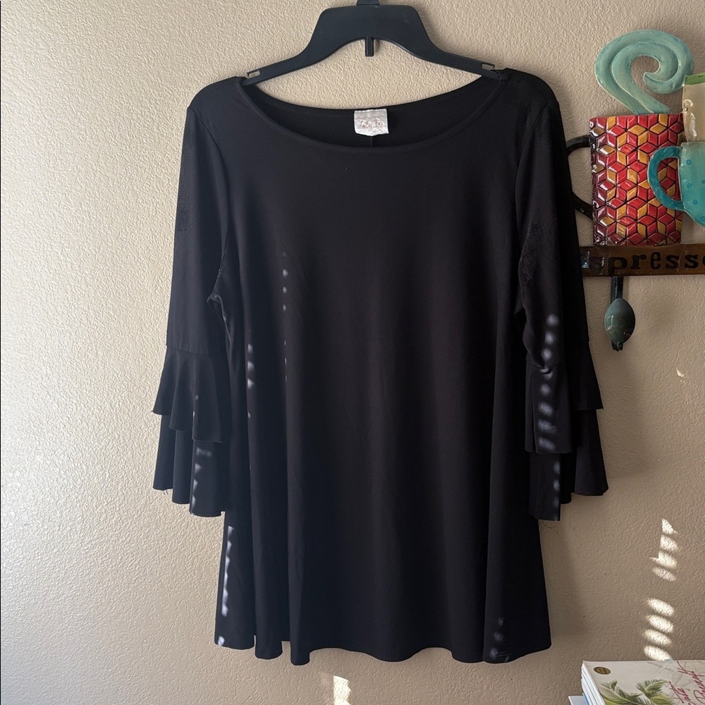 Black Ruffle Sleeve Top